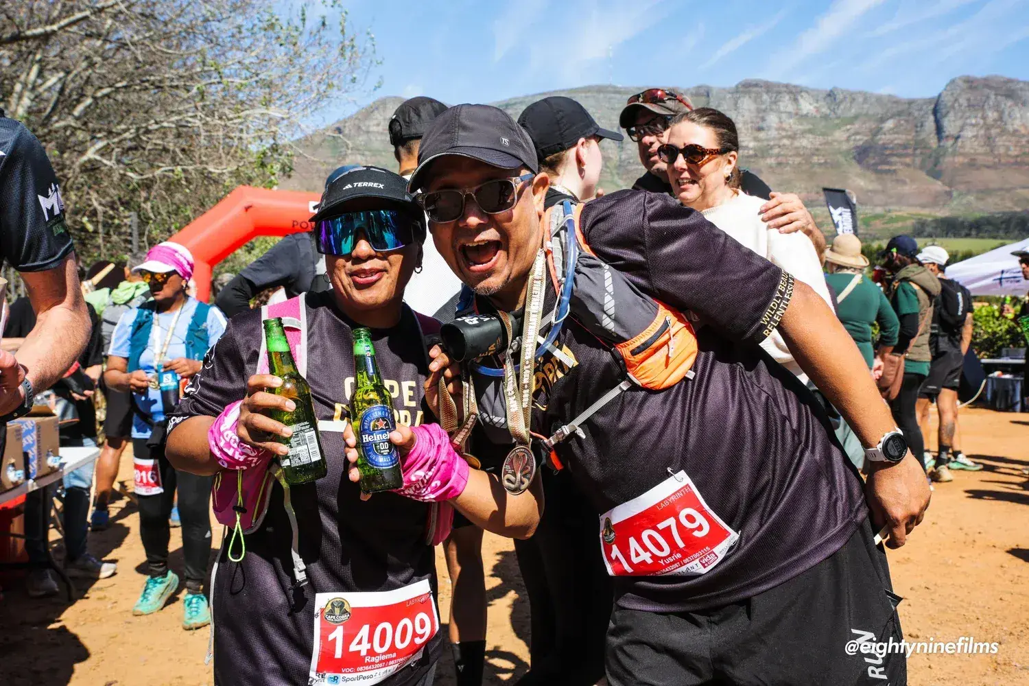 Finishers celebrating with medals