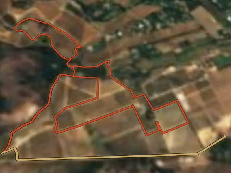 The Vineyard Labyrinth route on satellite imagery, Constantia Uitsig to Constantia Uitsig